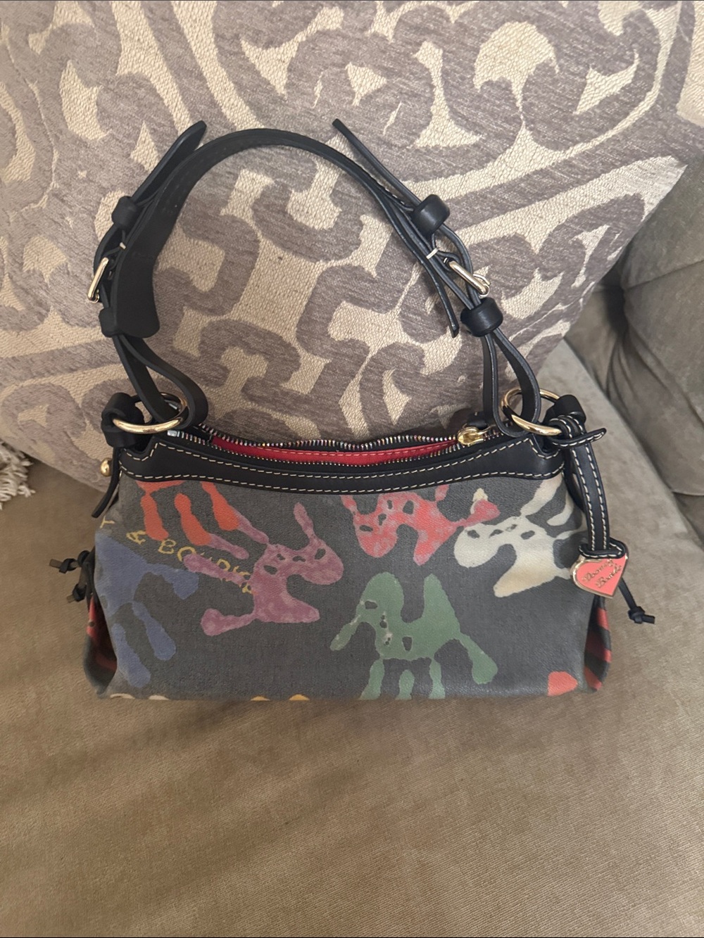 Dooney & Bourke Black Trim Multicolor Canvas Shoulder Bag